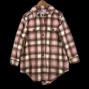 OLD NAVY Women's Utility Jacket Shacket Sz M Pink Plaid Long line Outdoor Soft
